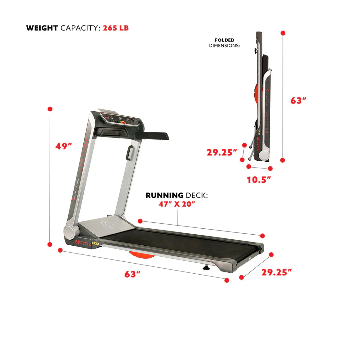Pro Treadmill Wide Flat Folding & Low Deck by Sunny Health & Fitness