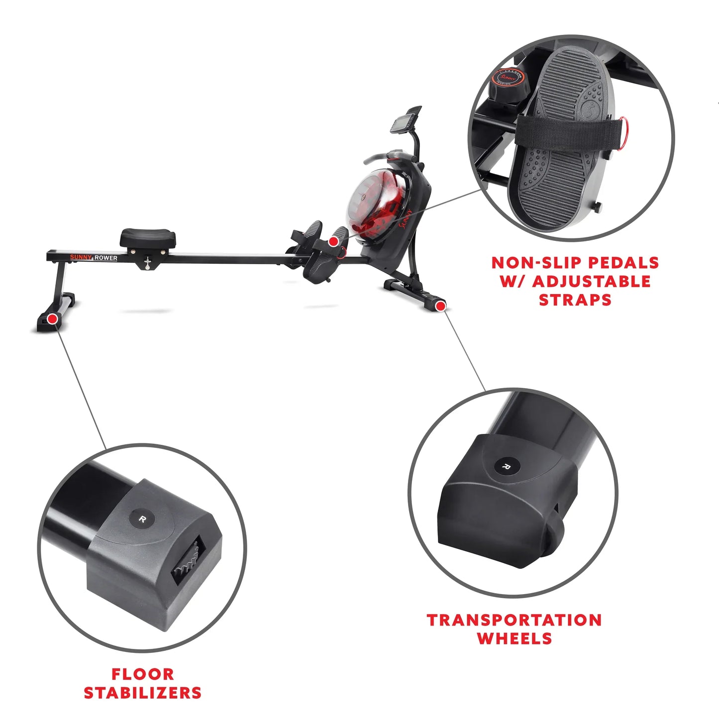 Hydro + Dual Resistance Smart Magnetic Water Rowing Machine by Sunny Health & Fitness