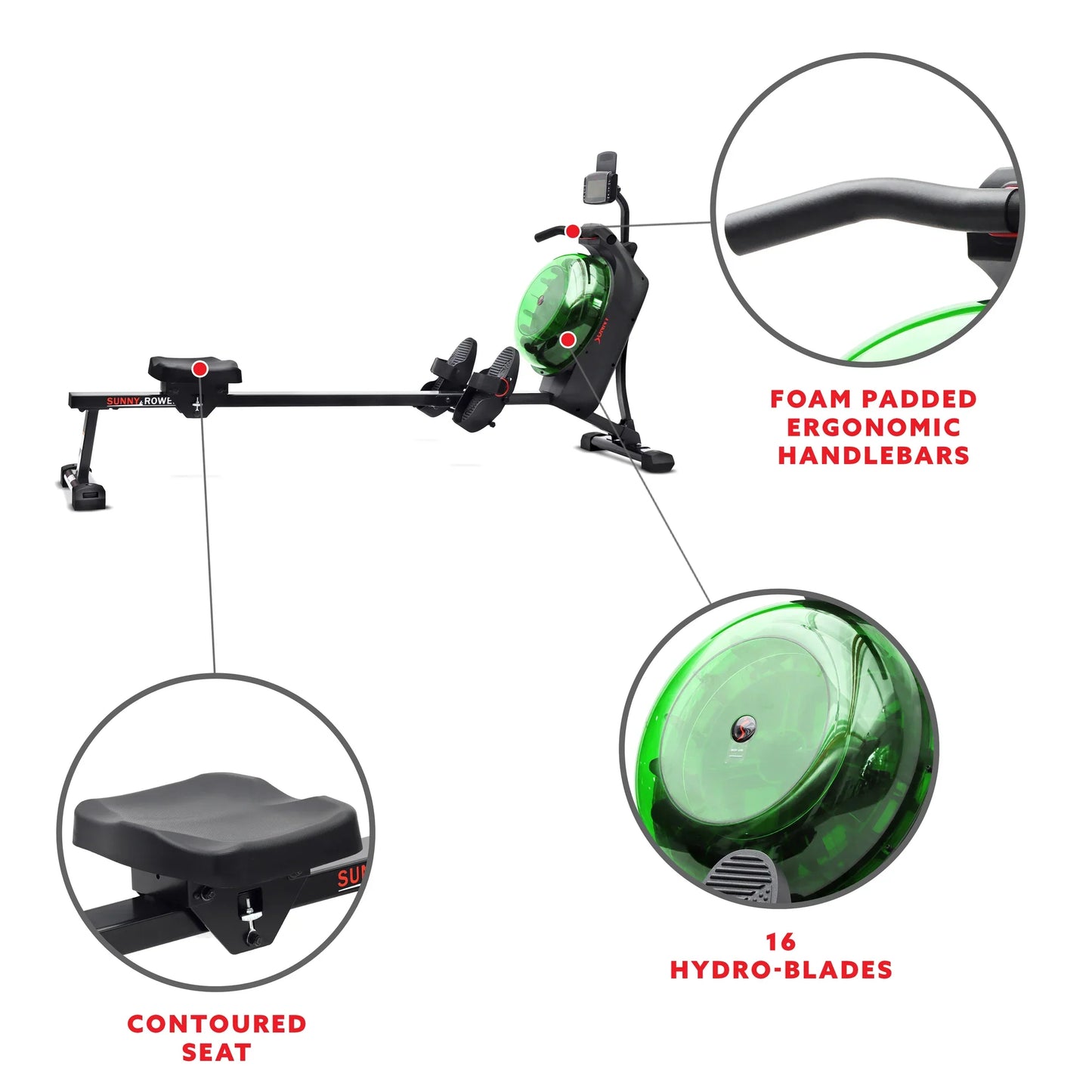 Hydro + Dual Resistance Smart Magnetic Water Rowing Machine by Sunny Health & Fitness