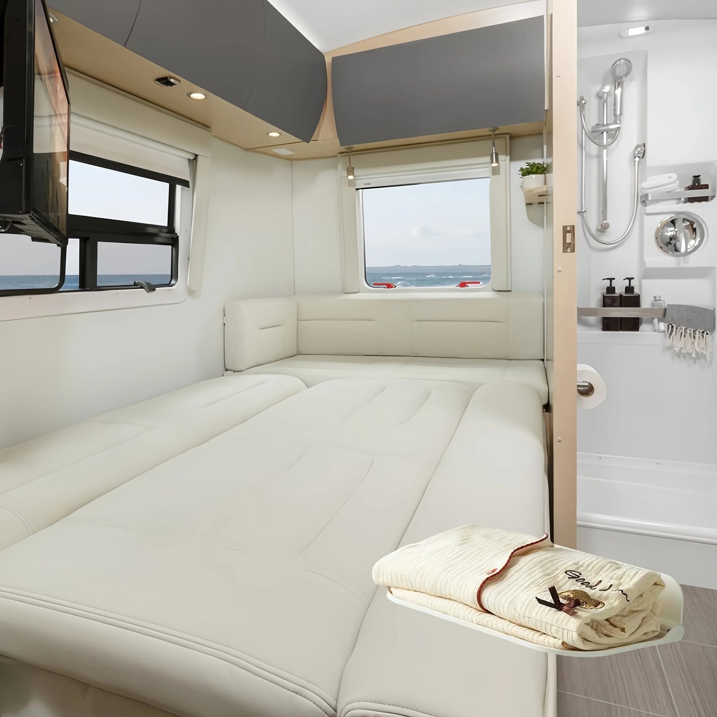 RV Space-Saving Foldable Rack! Easy-to-Install Wall Mount, Sturdy Floating Design, Ideal RV Accessory.
