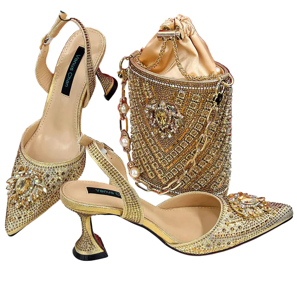Women Shoes and Bag Set With Rhinestone Handbag GHTR54