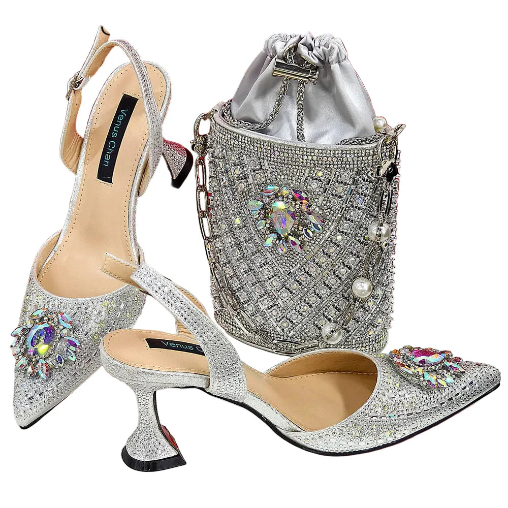 Women Shoes and Bag Set With Rhinestone Handbag GHTR54