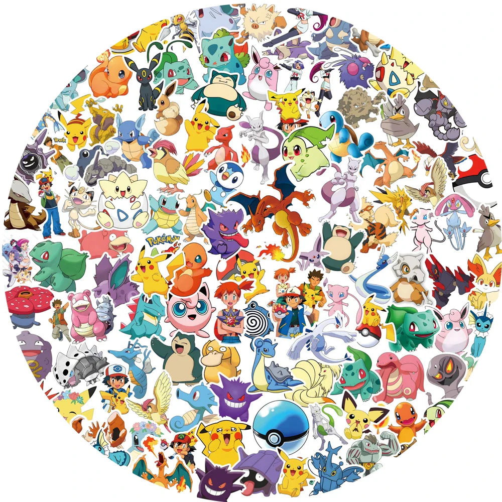 50/100/200pcs Pokemon Anime Stickers Pikachu Kawaii Sticker Laptop Suitcase Skateboard Guitar Phone Cartoon Kid Gift Toys