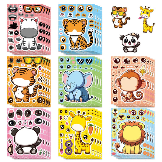 8/16/24PCS Cartoon Animal Puzzle Stickers Make a Face Cartoon Decals Stationery Notebook Phone Laptop Decoration Stickers