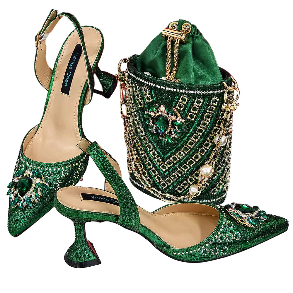 Women Shoes and Bag Set With Rhinestone Handbag GHTR54