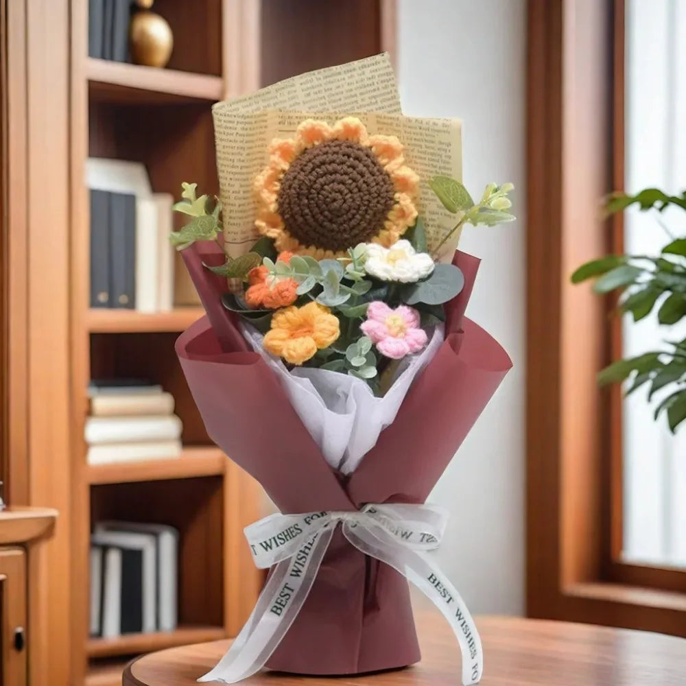 1pc Crochet Bouquet, Efun Handmade Sunflower Daisy Bouquet Valentine's Day Anniversary Wedding Mothers Day Birthday Gift