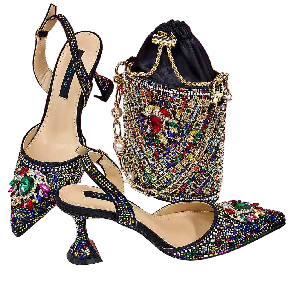 Women Shoes and Bag Set With Rhinestone Handbag GHTR54