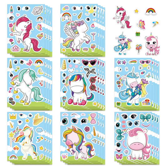 8/16/24PCS Cartoon Rainbow Unicorn DIY Collage Stickers Decorative Mobile Tablets Skateboards Waterproof Stationery Stickers