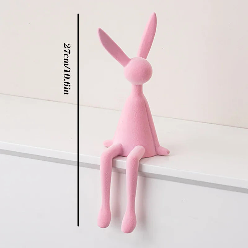 Resin Flocked Rabbit Statue Animal Sculpture Handmade Bunny Decor Cute Easter Gift Figurine Elegant Tabletop Ornament