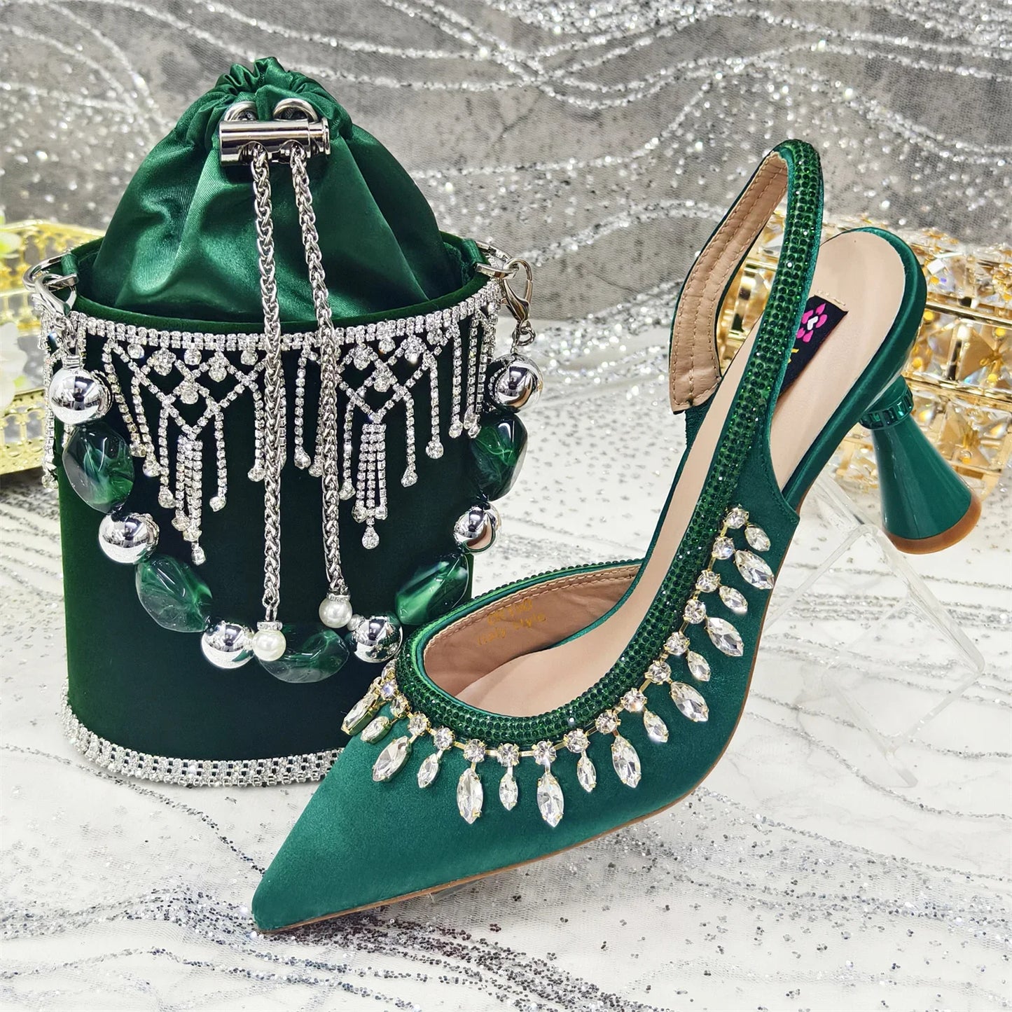Latest Women Heels Shoes and Bags Set - QWE67