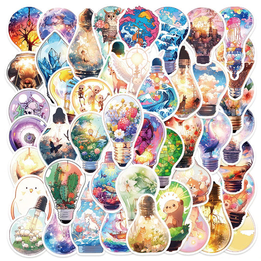 10/30/50pcs INS Style Fantastic Light Bulb World Cartoon Aesthetic Stickers Cute Decal Laptop Graffiti Girl Gradient Sticker Toy