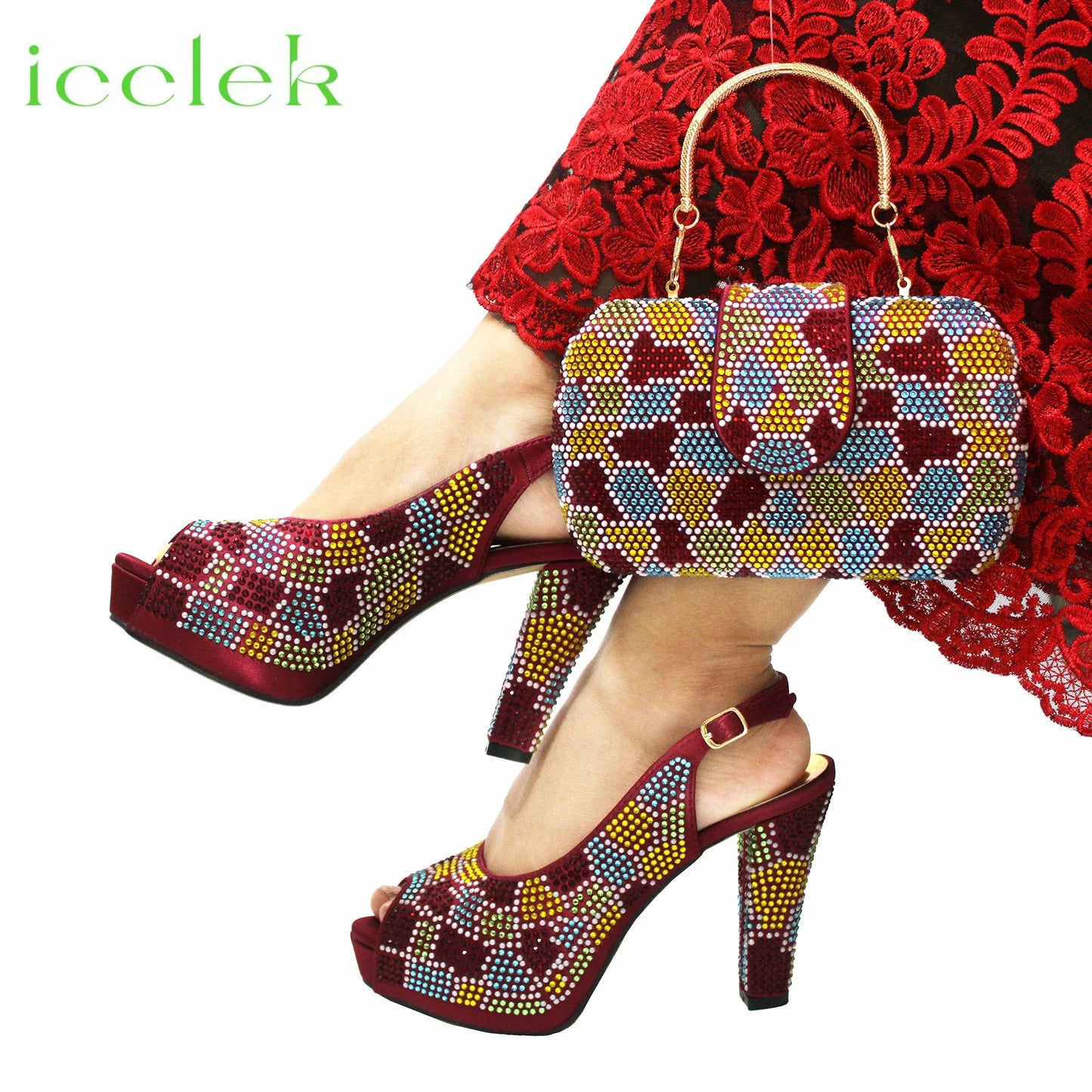 Latest Peep Toe Women's Shoes & Bag Set FGTY67
