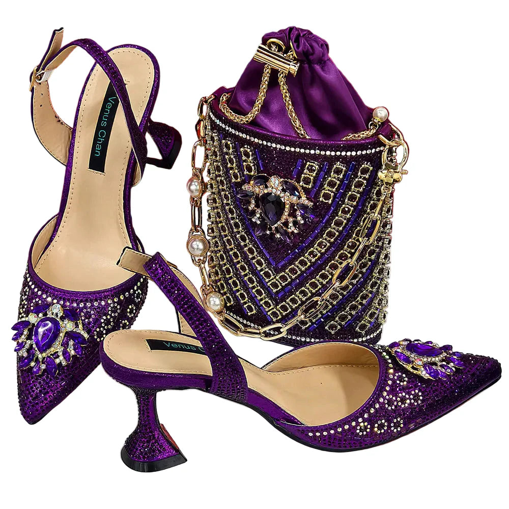 Women Shoes and Bag Set With Rhinestone Handbag GHTR54