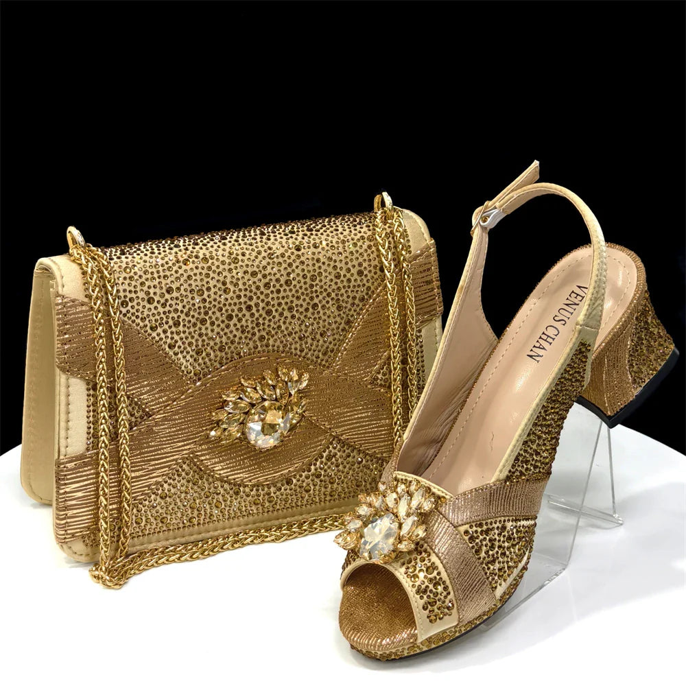 Elegant Women's Peep-Toe Heels and Matching Bag Set EDS40