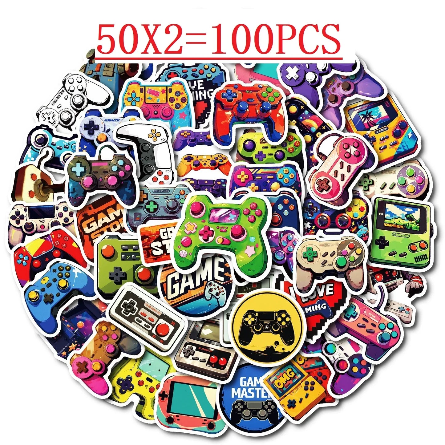 50/100PCS Cartoon Hand Drawn Controller Game Console Graffiti Waterproof Decor Sticker DIY for Laptop Stationery Notebook