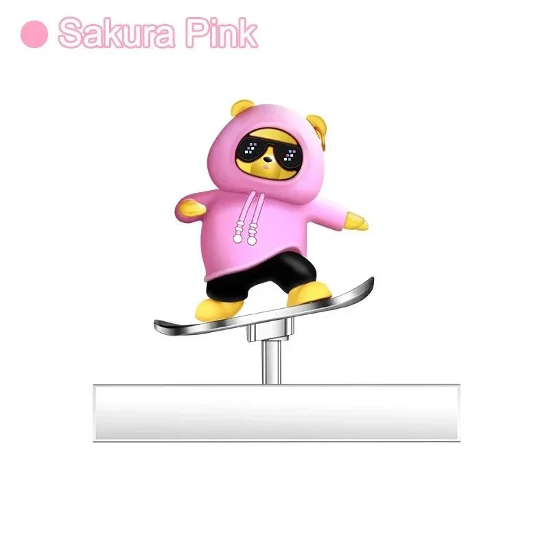 Car Automatic Sliding Skateboard Bear Alloy Cute Cartoon Scooter Center Console Ornaments Creative Car Decoration Accessories