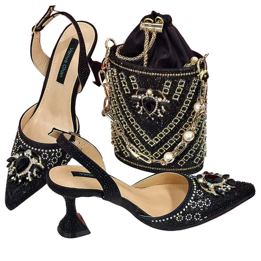 Women Shoes and Bag Set With Rhinestone Handbag GHTR54