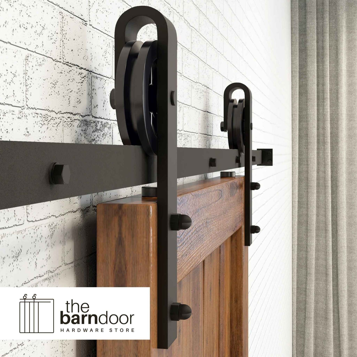 Spoke Wheel Black Single Track Barn Door Hardware Kit