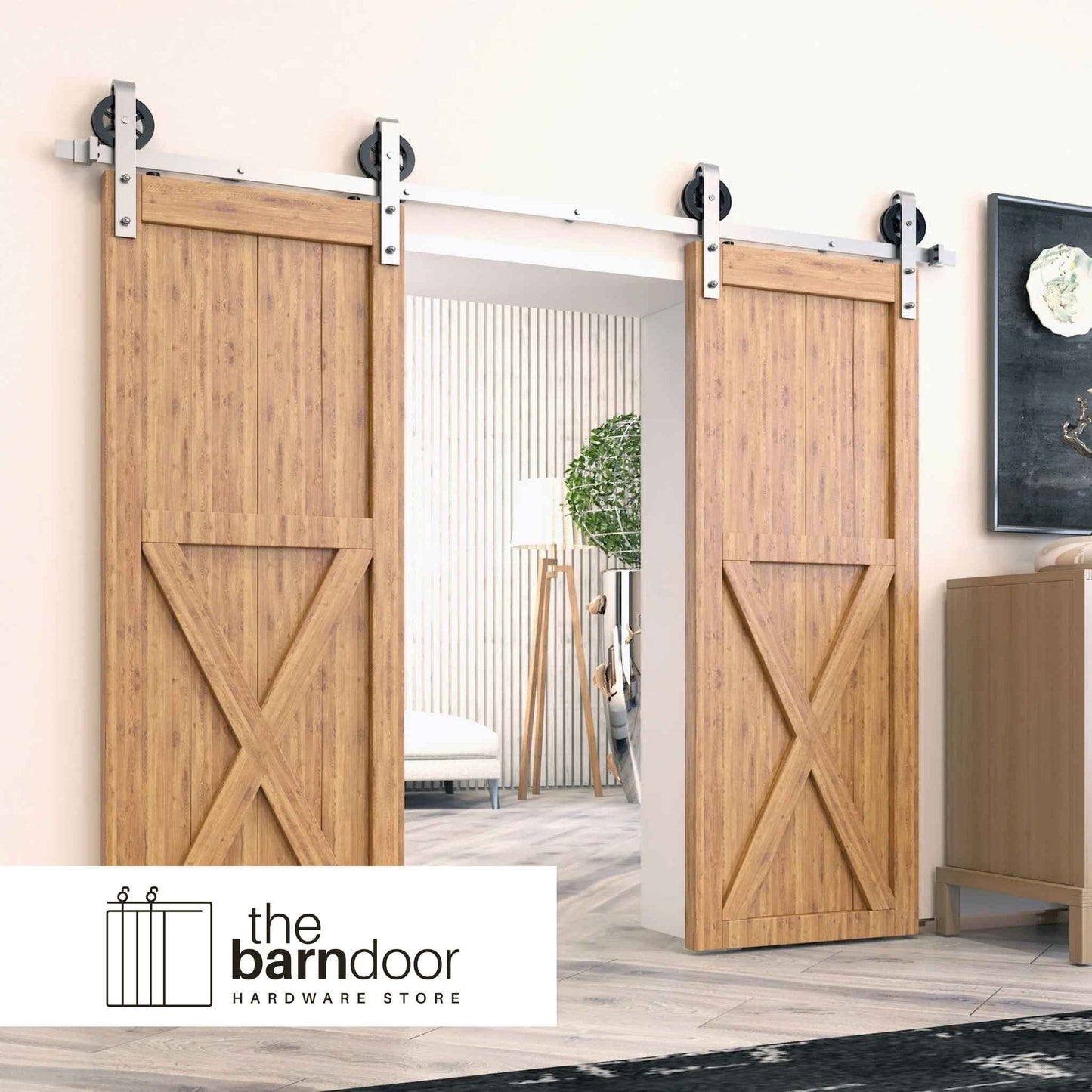 Spoke Wheel Brushed Nickel Single Track Barn Door Hardware Kit