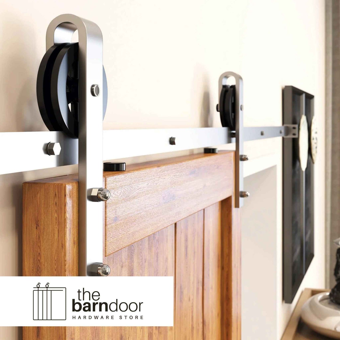 Spoke Wheel Brushed Nickel Single Track Barn Door Hardware Kit