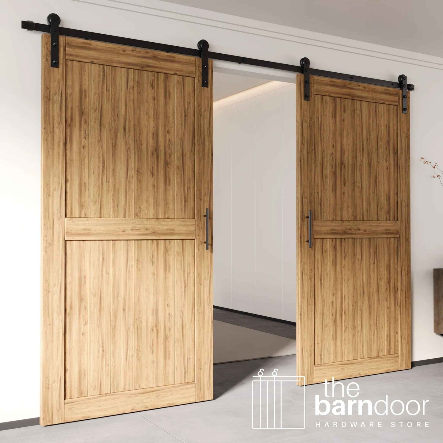 Straight Strap Black Single Track Barn Door Hardware Kit