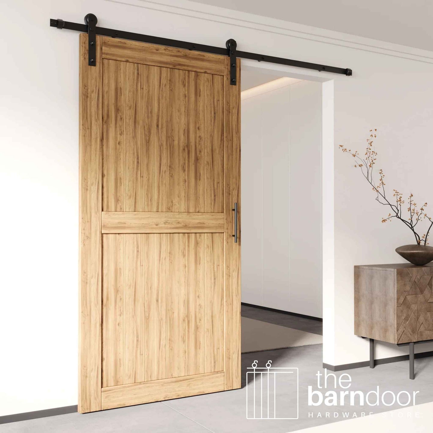 Straight Strap Black Single Track Barn Door Hardware Kit