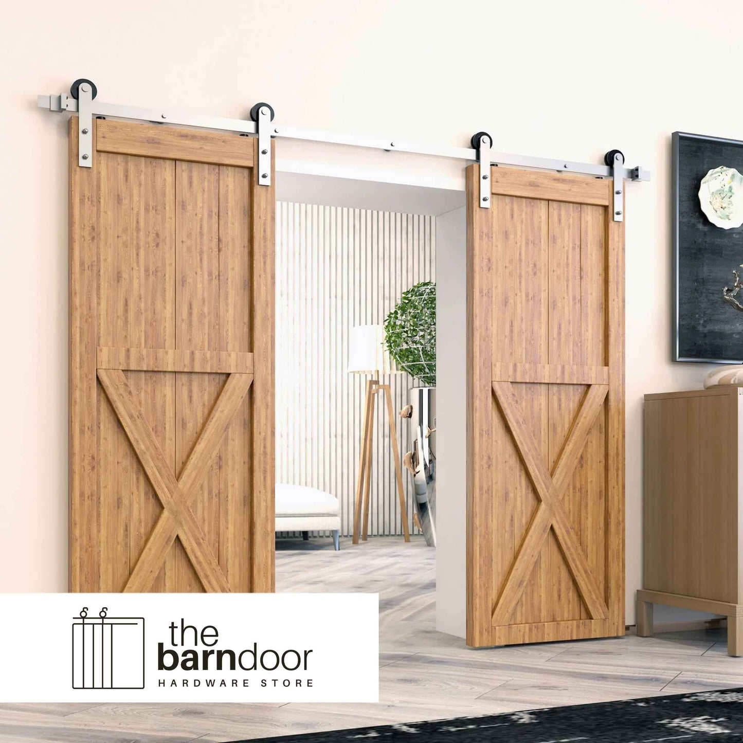 Straight Strap Brushed Nickel Single Track Barn Door Hardware Kit