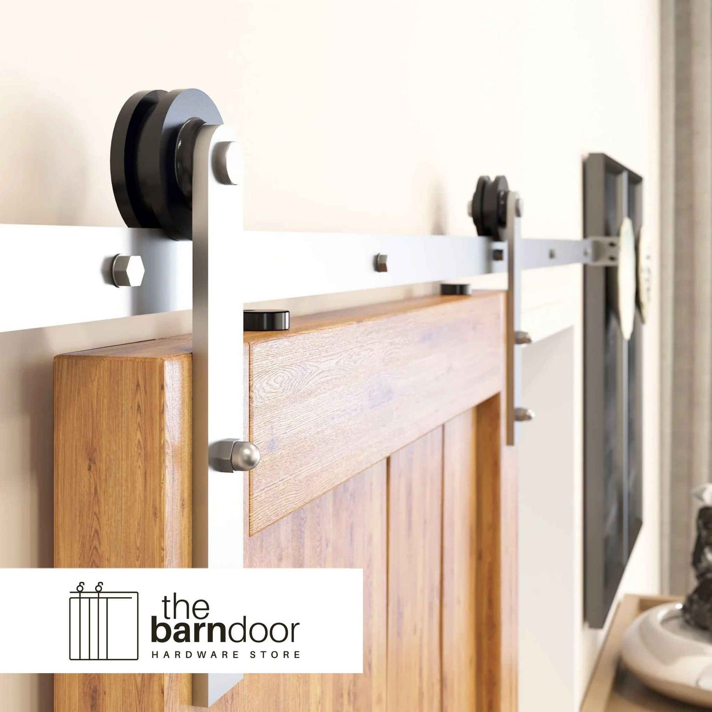 Straight Strap Brushed Nickel Single Track Barn Door Hardware Kit