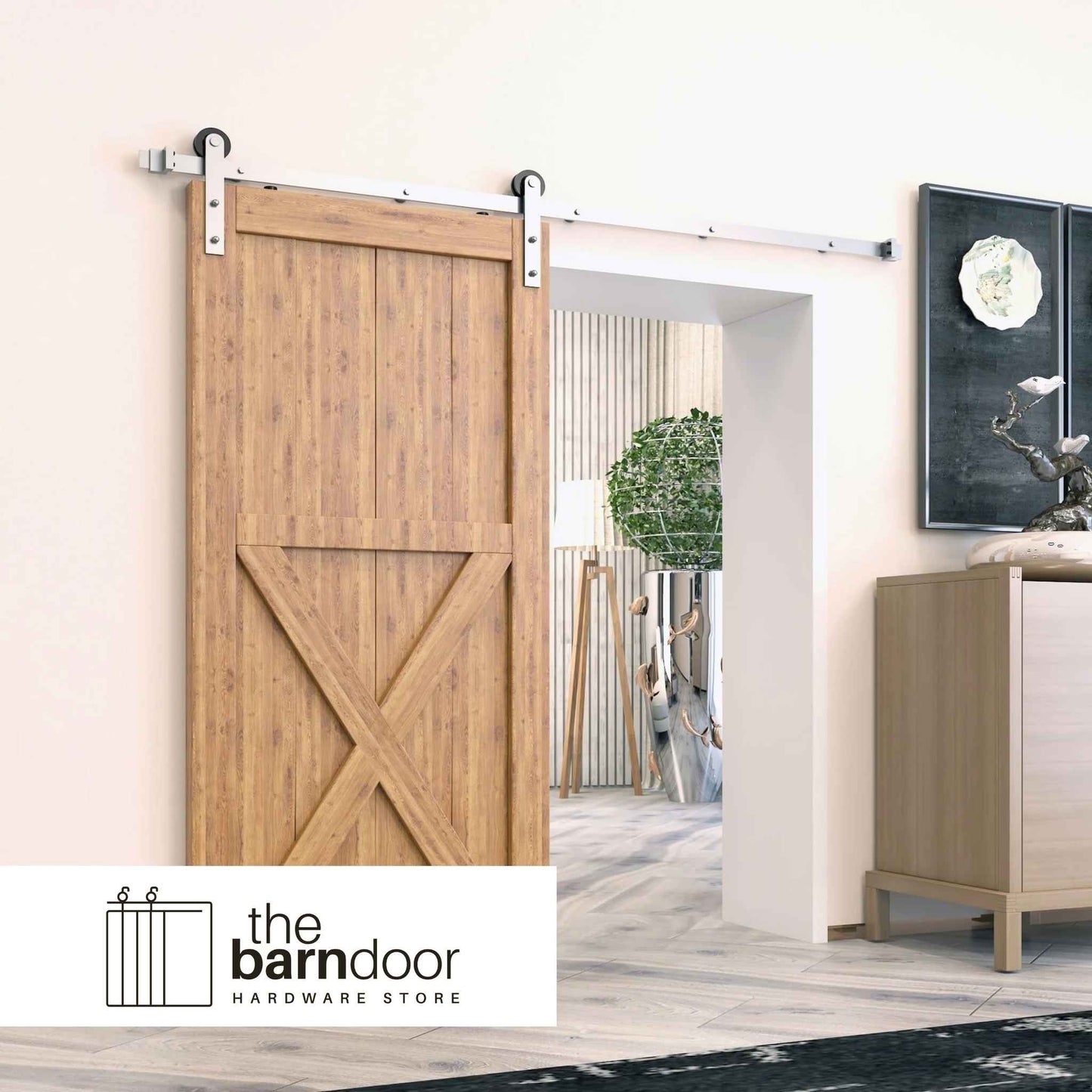 Straight Strap Brushed Nickel Single Track Barn Door Hardware Kit