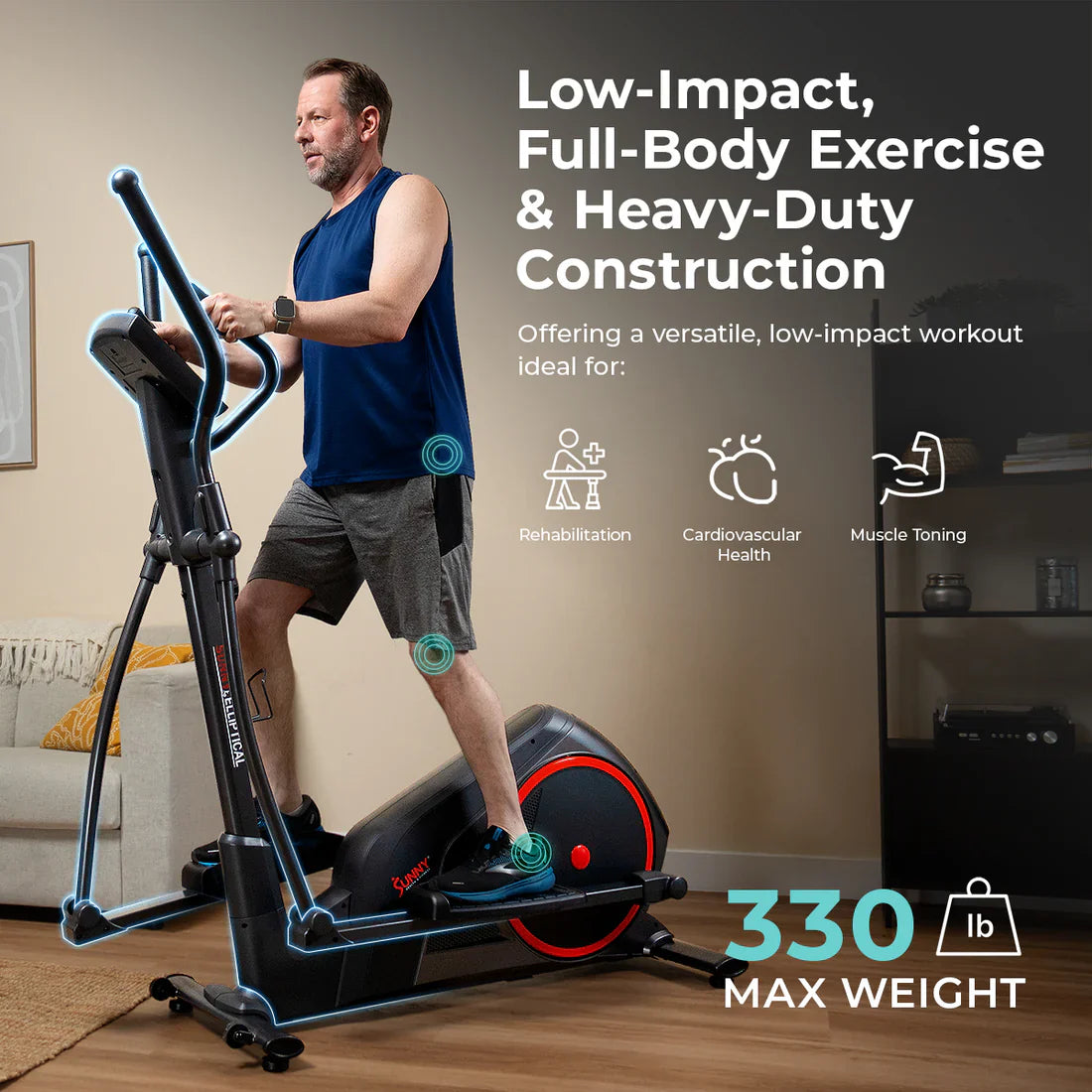 Smart Heavy-Duty Elliptical Training Machine by Sunny Health & Fitness