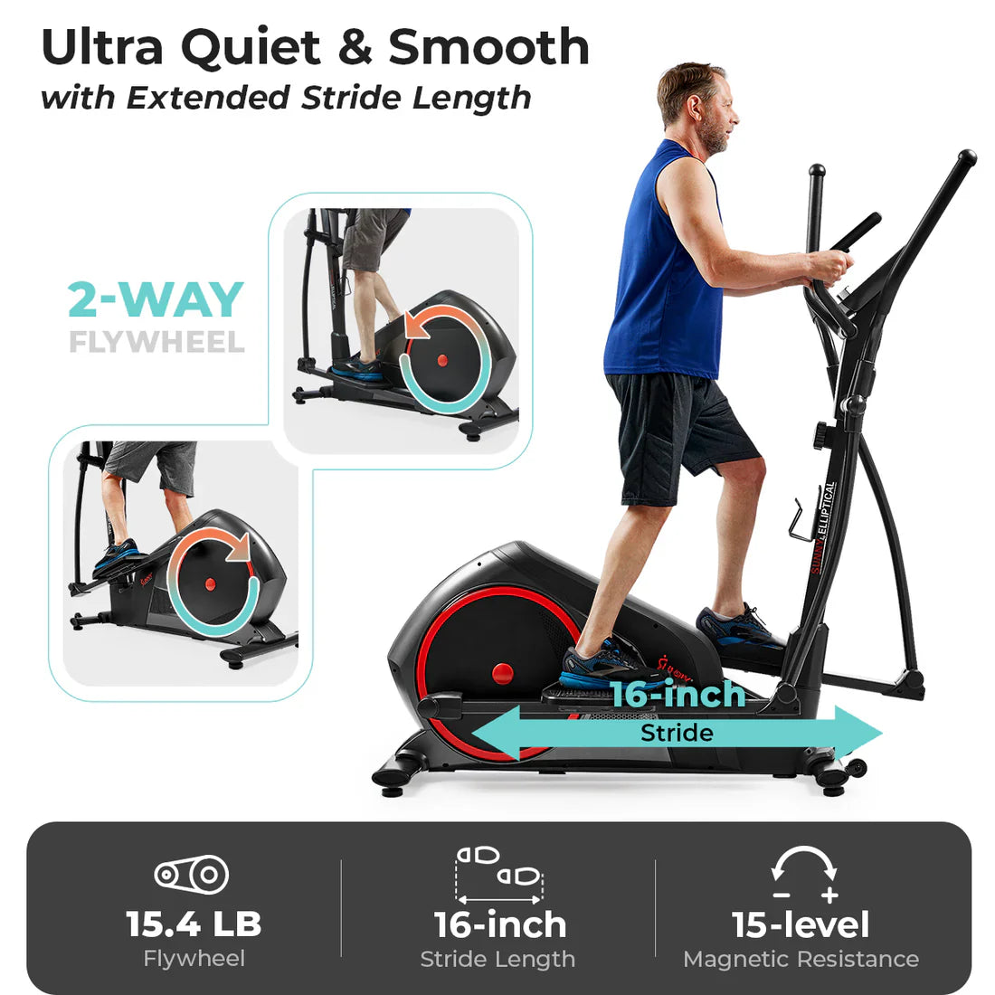 Smart Heavy-Duty Elliptical Training Machine by Sunny Health & Fitness