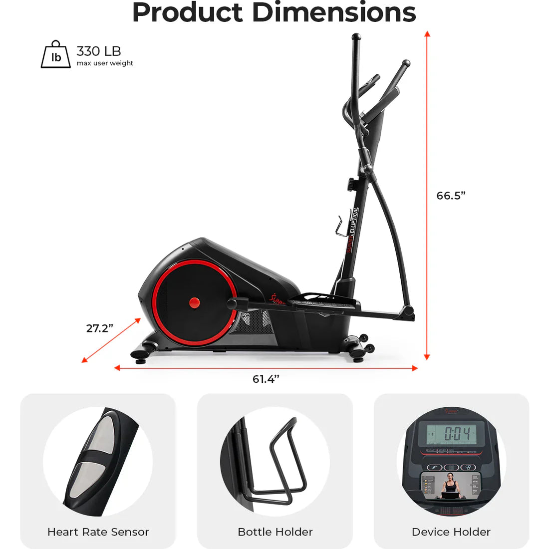 Smart Heavy-Duty Elliptical Training Machine by Sunny Health & Fitness