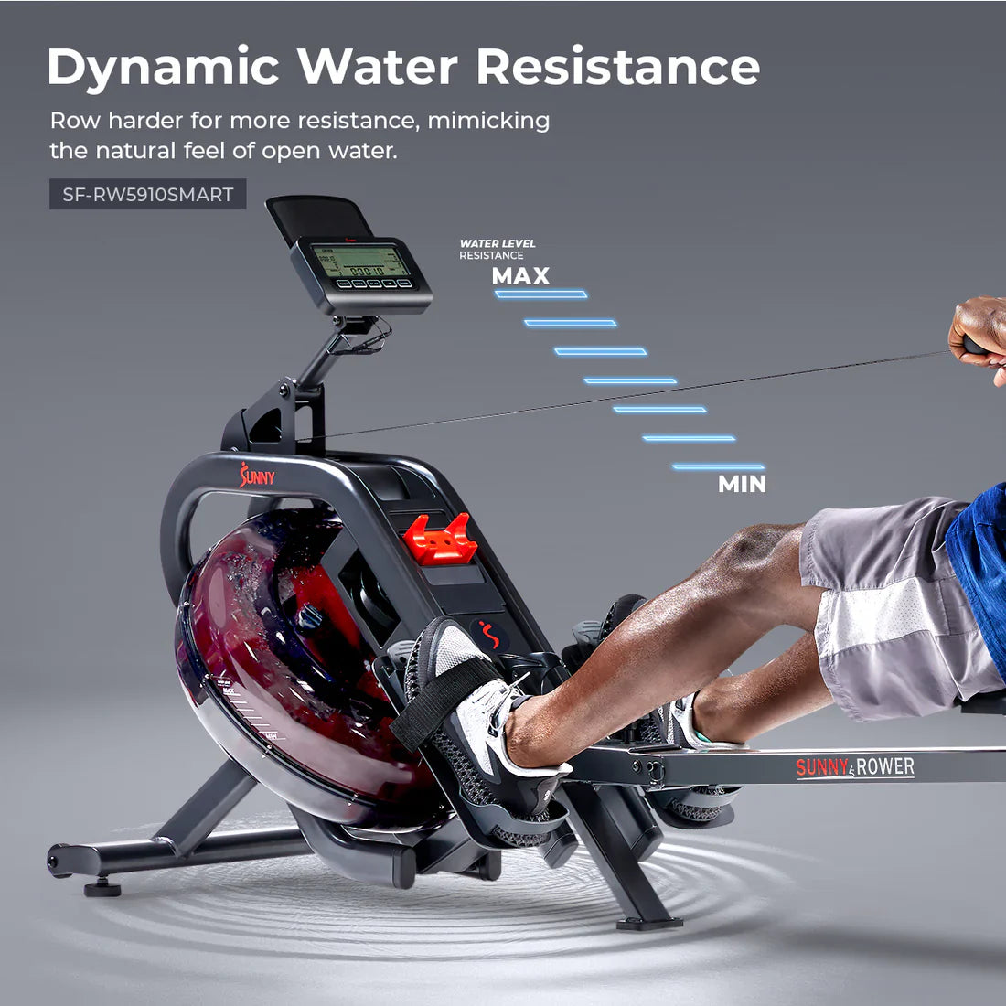 Phantom Hydro Premium SMART Water Rowing Machine by Sunny Health & Fitness