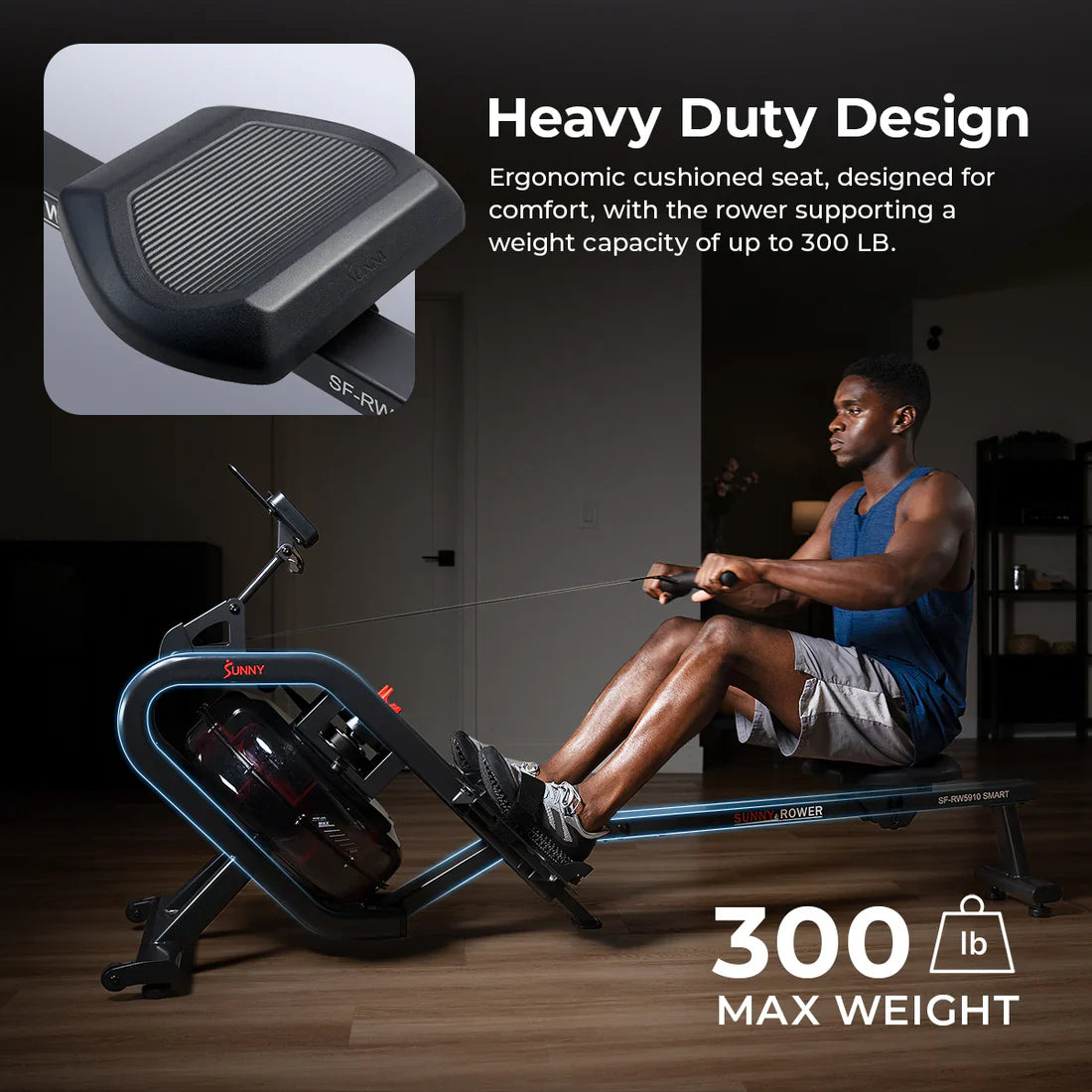 Phantom Hydro Premium SMART Water Rowing Machine by Sunny Health & Fitness