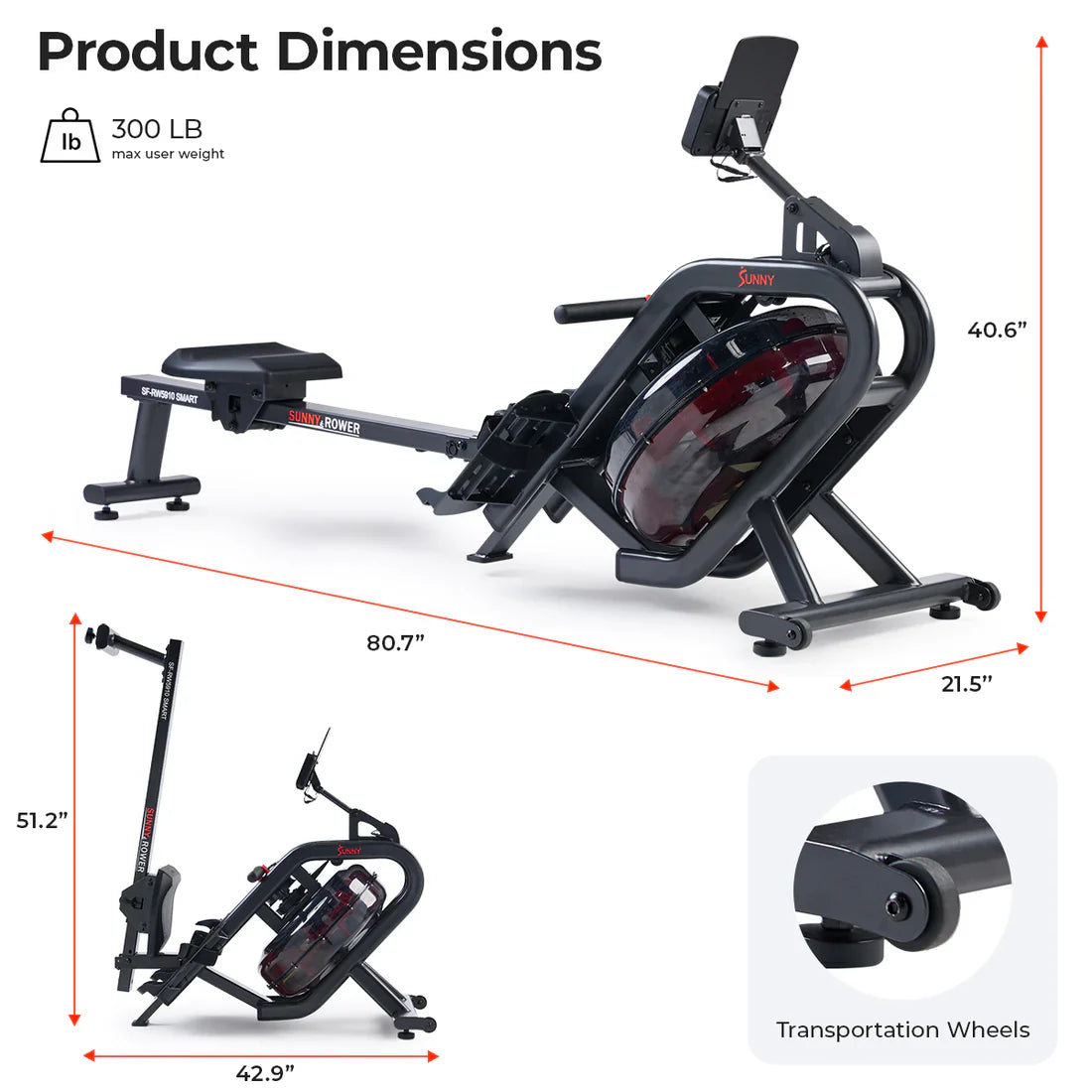 Phantom Hydro Premium SMART Water Rowing Machine by Sunny Health & Fitness