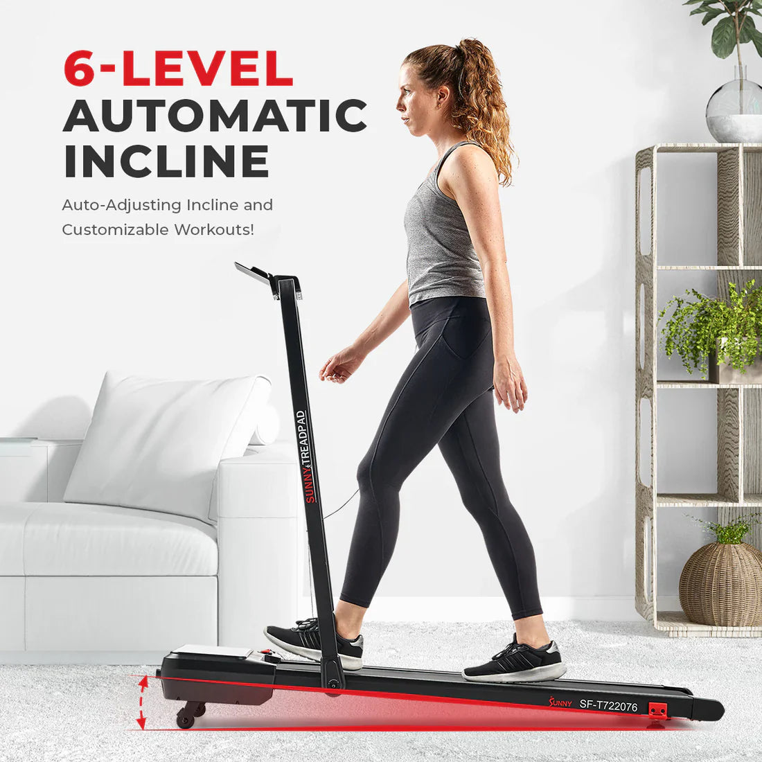 Pacer 2 in 1 Auto Incline Under Desk Walking/Running Smart Treadmill by Sunny Health & Fitness