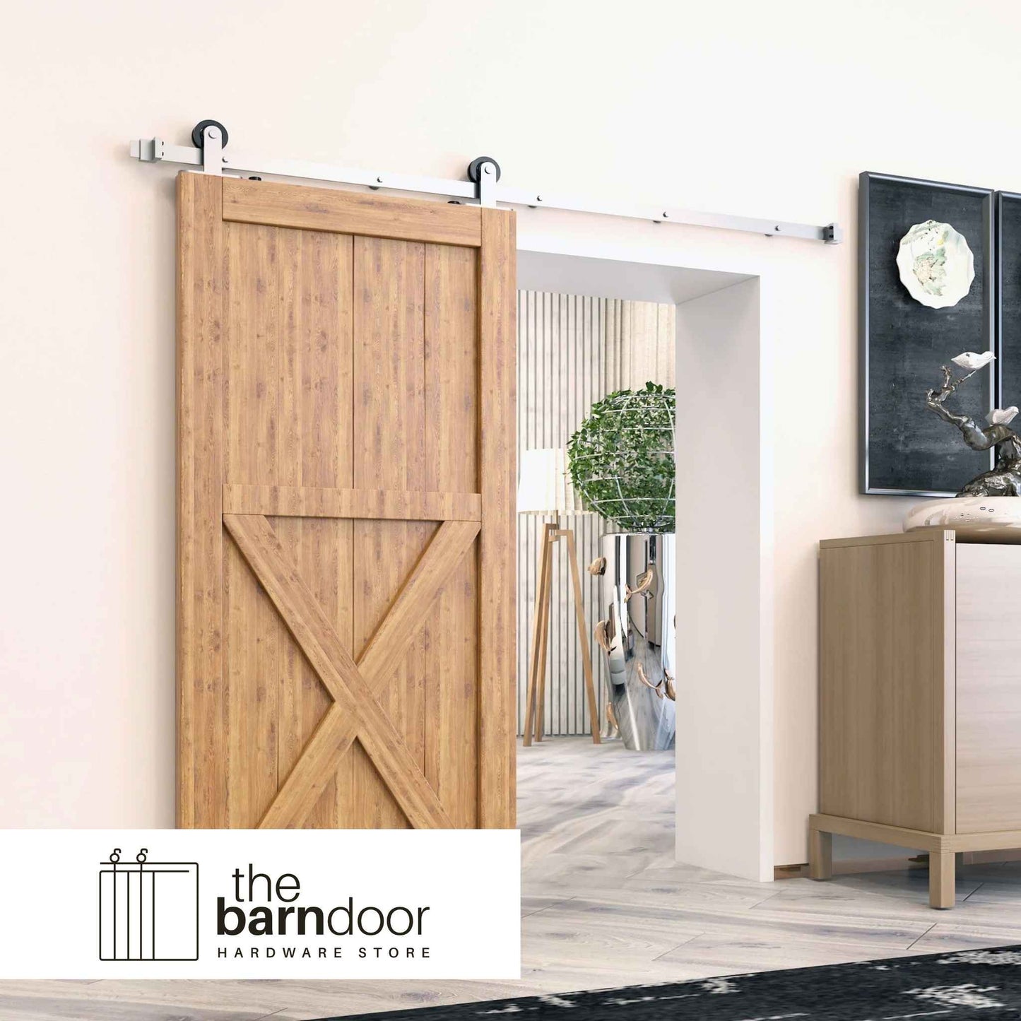 Straight Top Mount Brushed Nickel Single Track Barn Door Hardware Kit