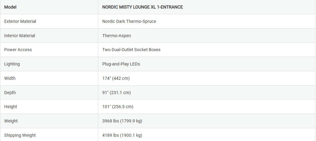 ThermaSol Nordic Misty Lounge - Fully Assembled XL Outdoor Sauna Cabin