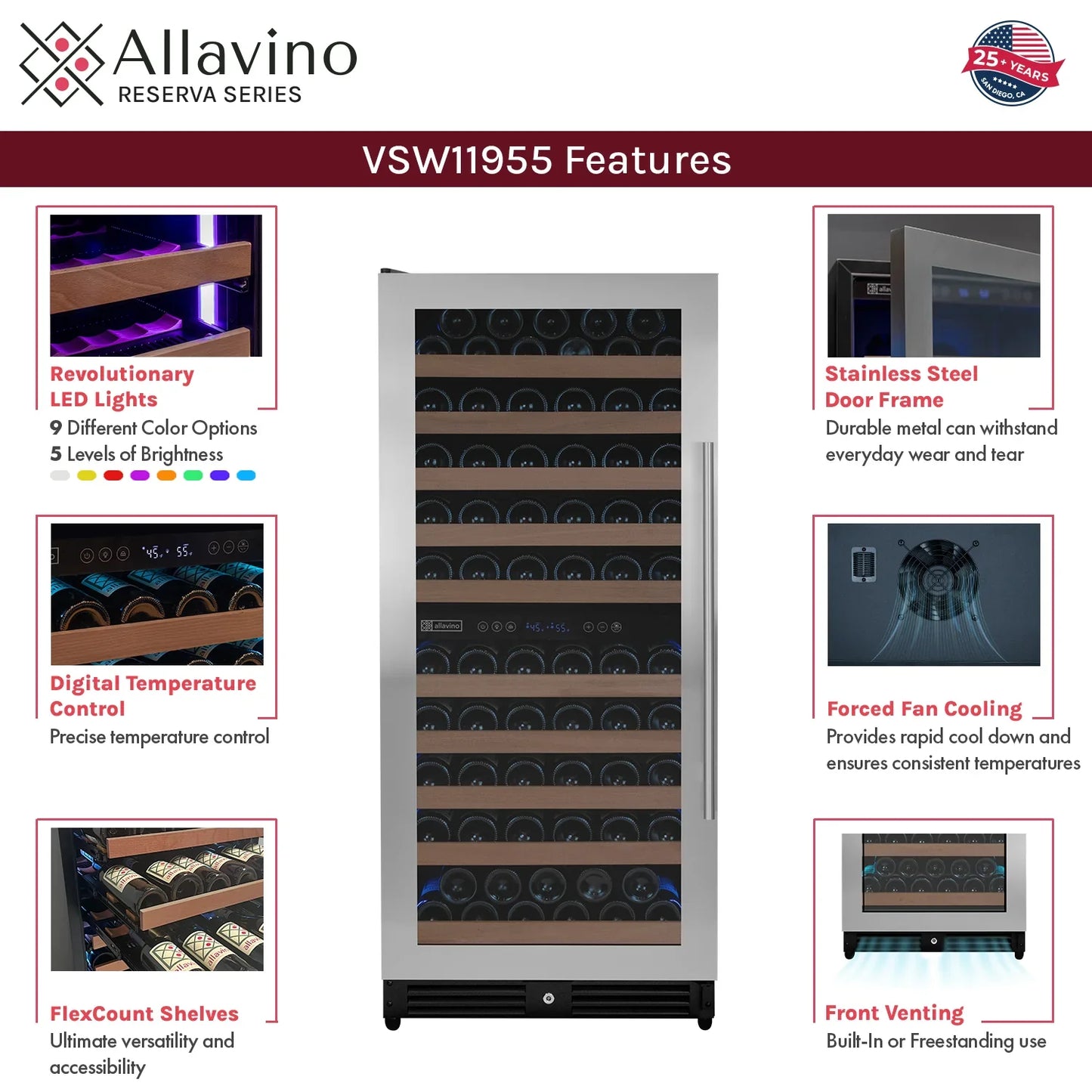 Allavino 119 Bottle 55" Tall Stainless Steel Wine Refrigerator