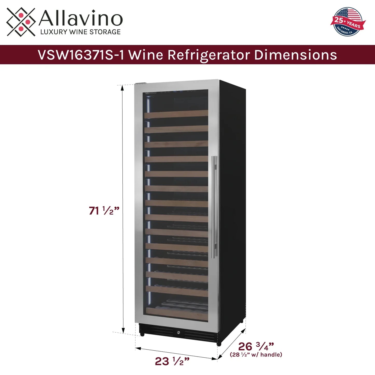 Allavino Reserva Series 163 Bottle 71" Tall Single Zone Stainless Steel Wine Refrigerator