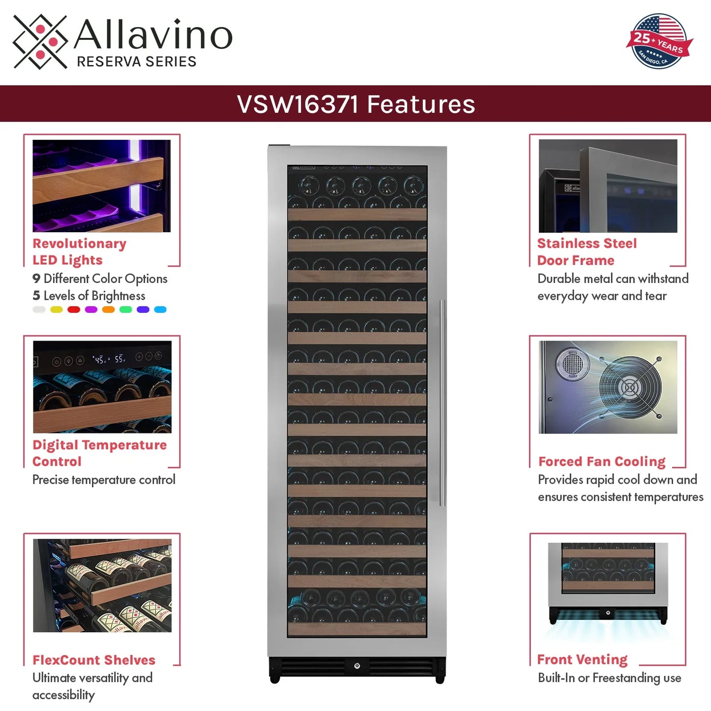 Allavino Reserva Series 163 Bottle 71" Tall Single Zone Stainless Steel Wine Refrigerator