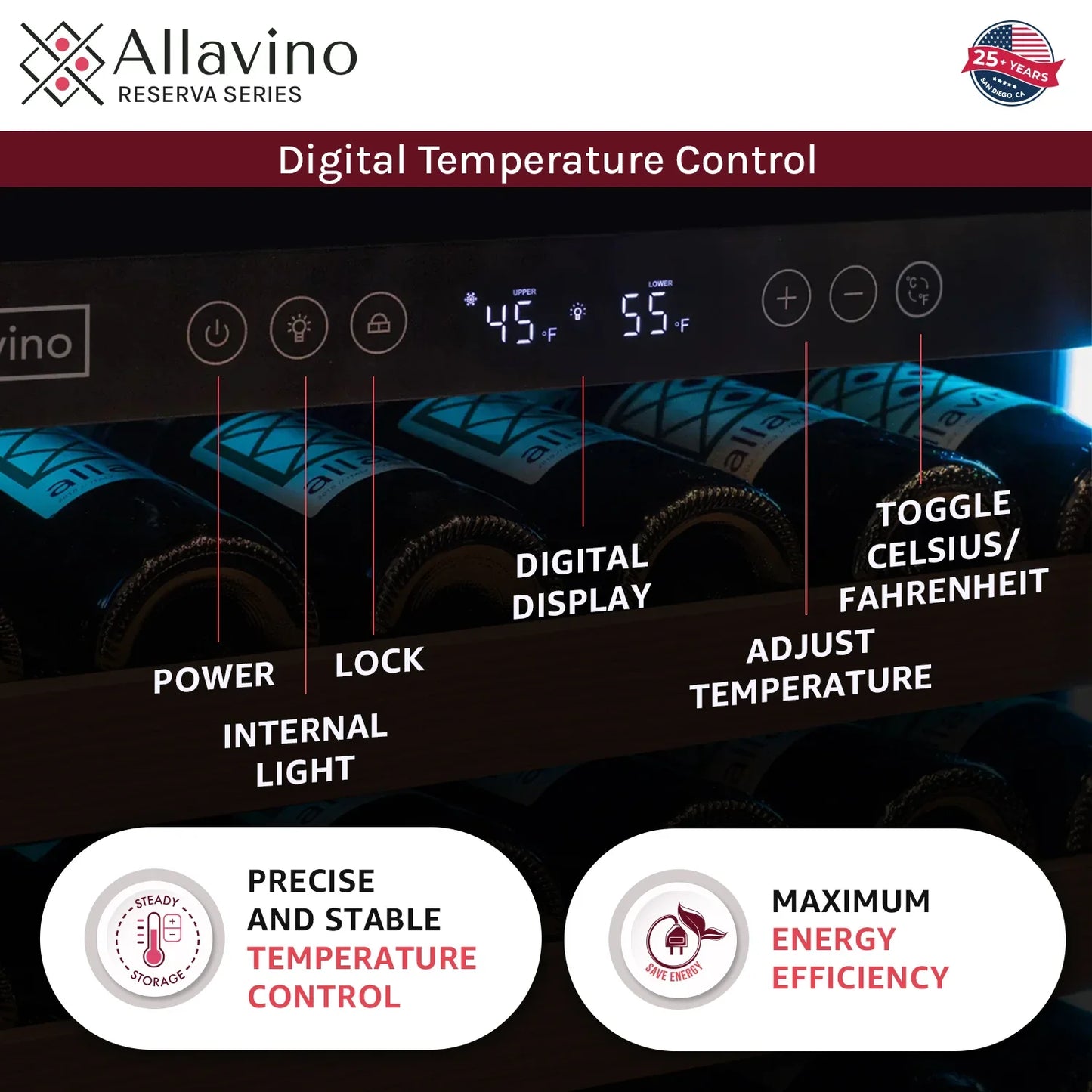 Allavino Reserva Series 163 Bottle 71" Tall Single Zone Stainless Steel Wine Refrigerator