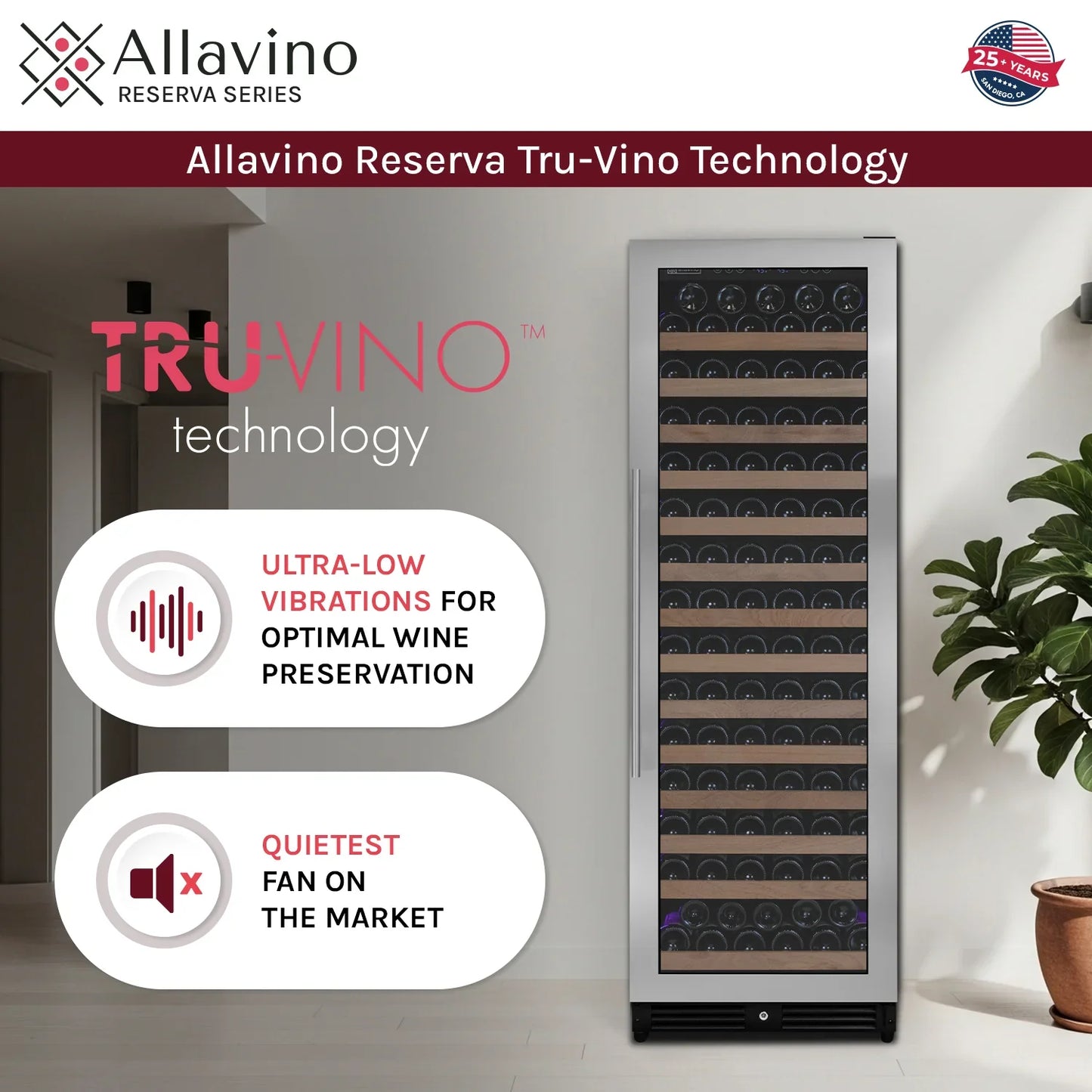 Allavino Reserva Series 163 Bottle 71" Tall Single Zone Stainless Steel Wine Refrigerator