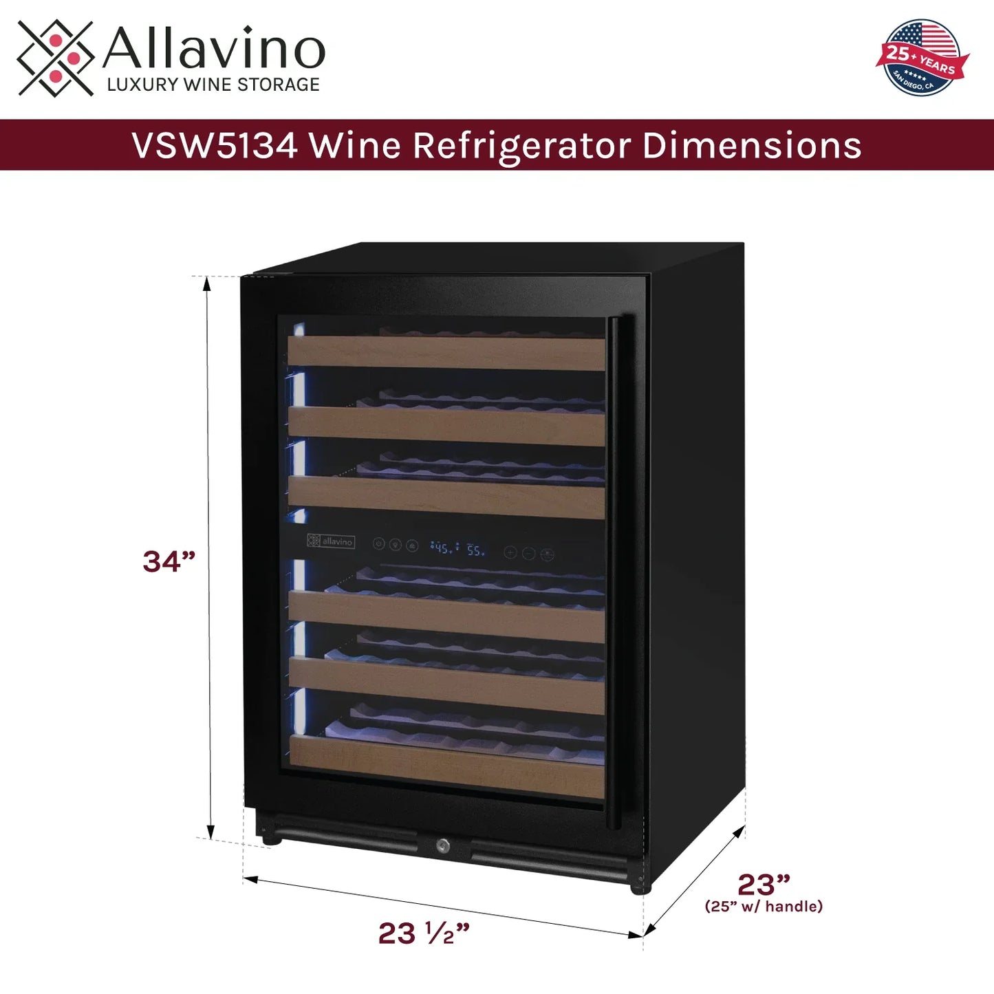 Allavino Reserva Series 56 Bottle Built-in Luxury Wine Refrigerator with Black Door