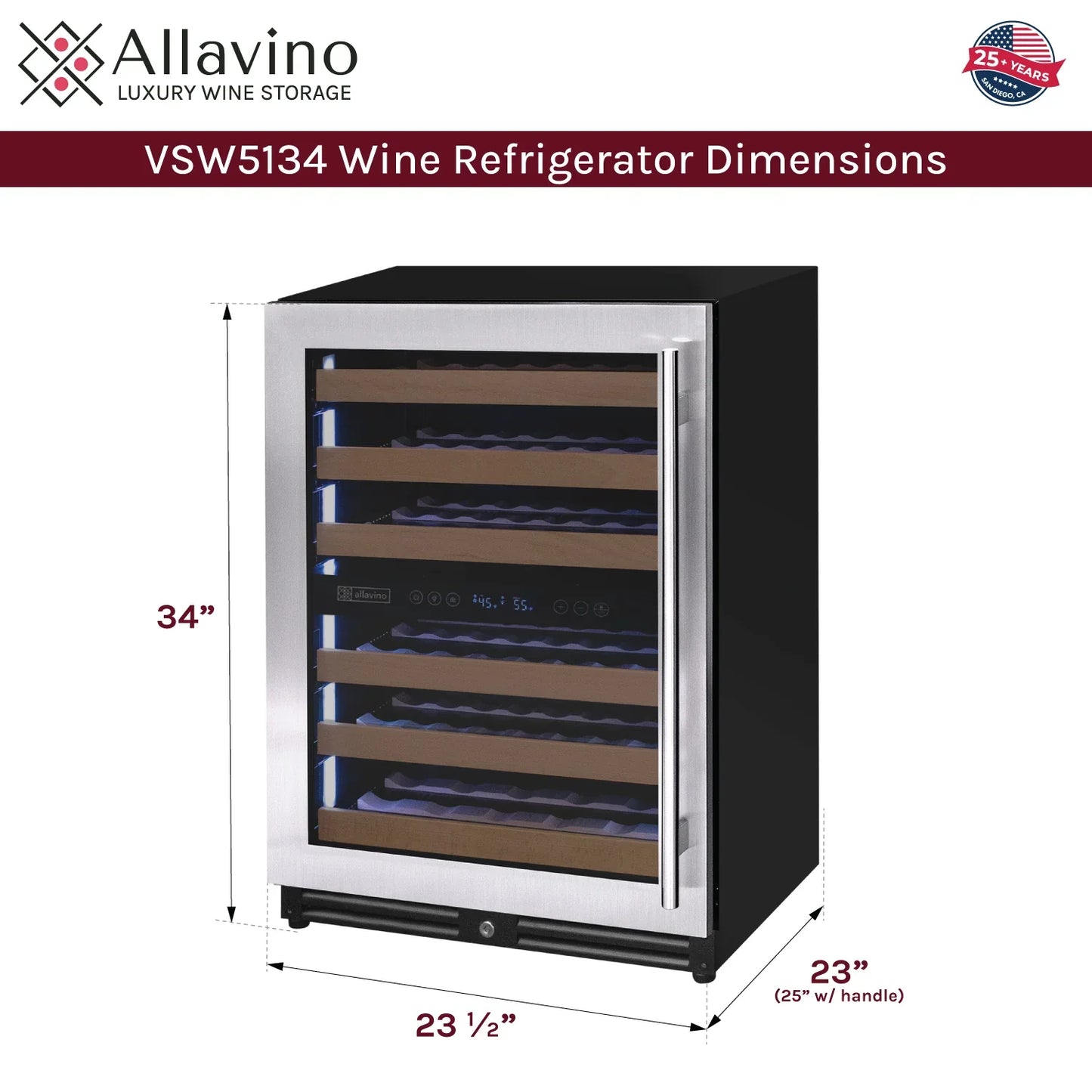 Allavino Reserva Series 51 Bottle Undercounter Wine Refrigerator Cooler with Stainless Steel Door