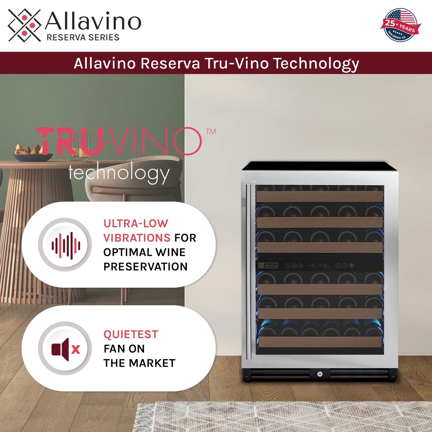Allavino Reserva Series 51 Bottle Undercounter Wine Refrigerator Cooler with Stainless Steel Door