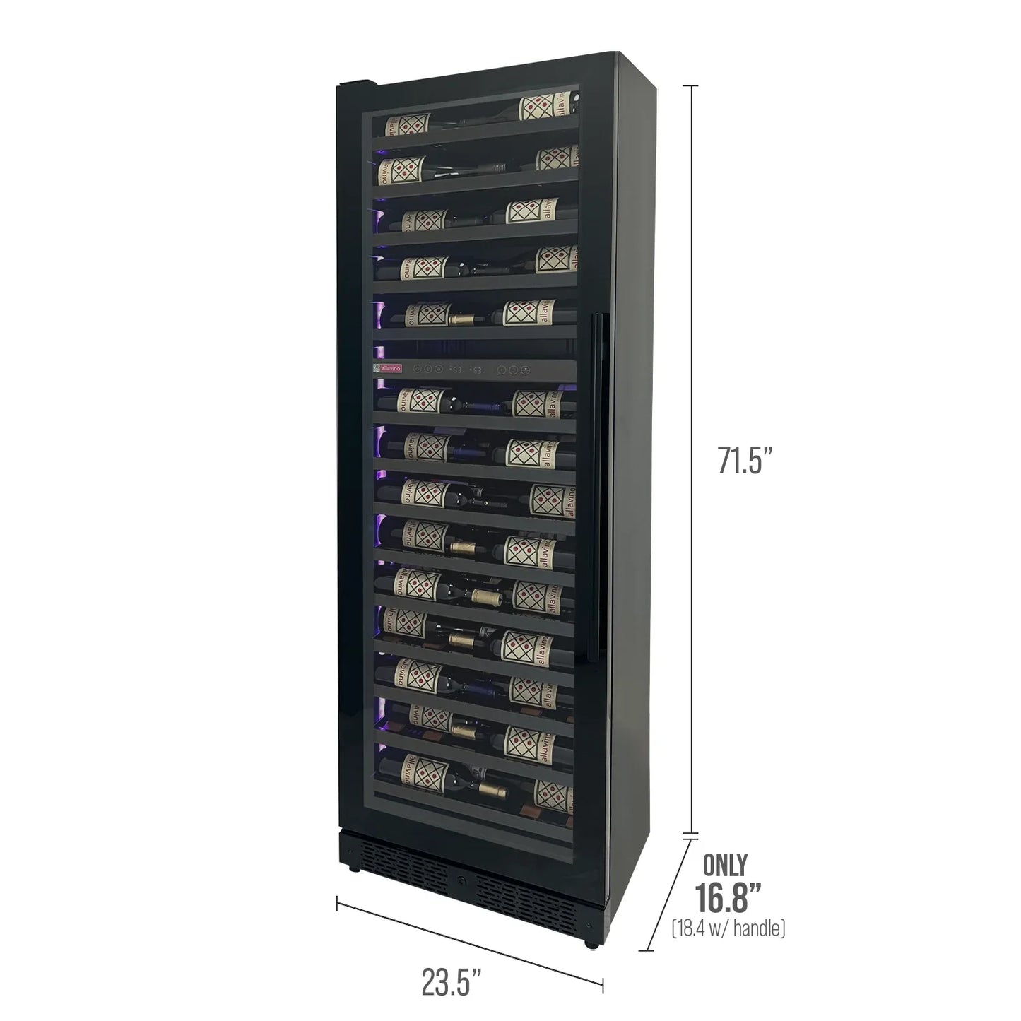 Allavino Reserva Series 67 Bottle 71" Tall Dual Zone Black Shallow Wine Cooler Refrigerator Console