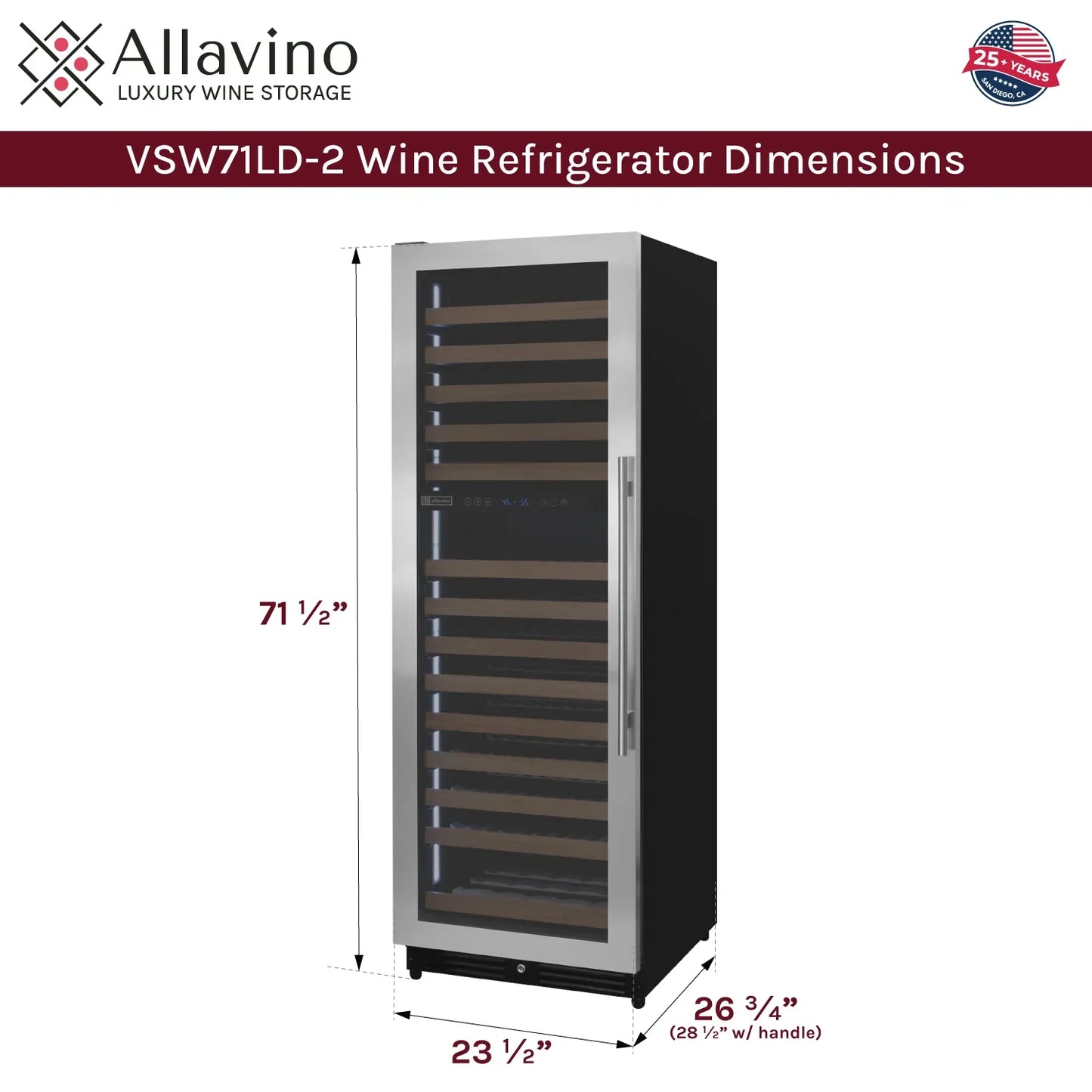 Allavino Reserva Series 172 Bottle Dual Zone Built-in Wine Refrigerator with Stainless Steel Door