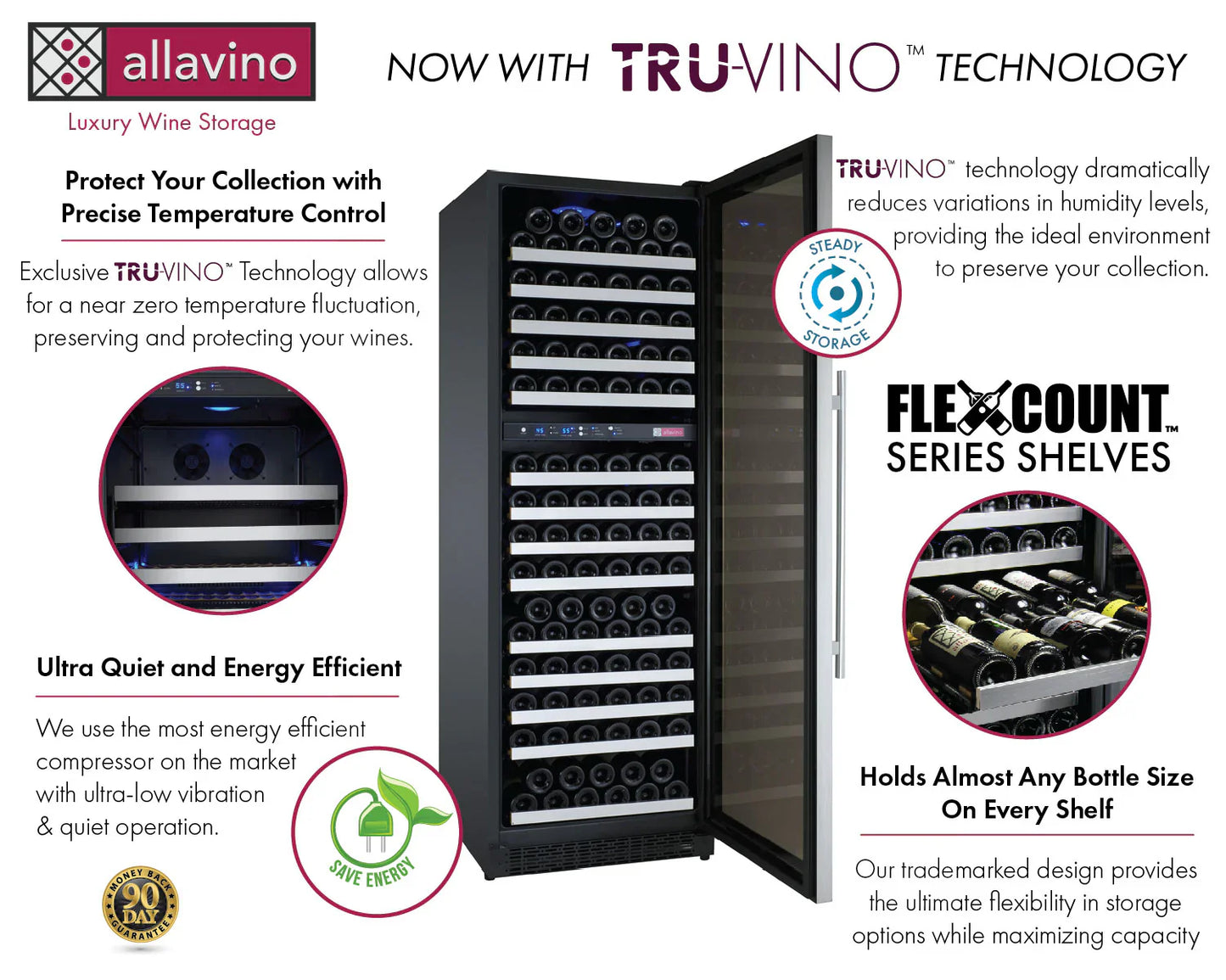 Allavino 47" Wide FlexCount II Tru-Vino Stainless Steel Side-by-Side Wine Refrigerator