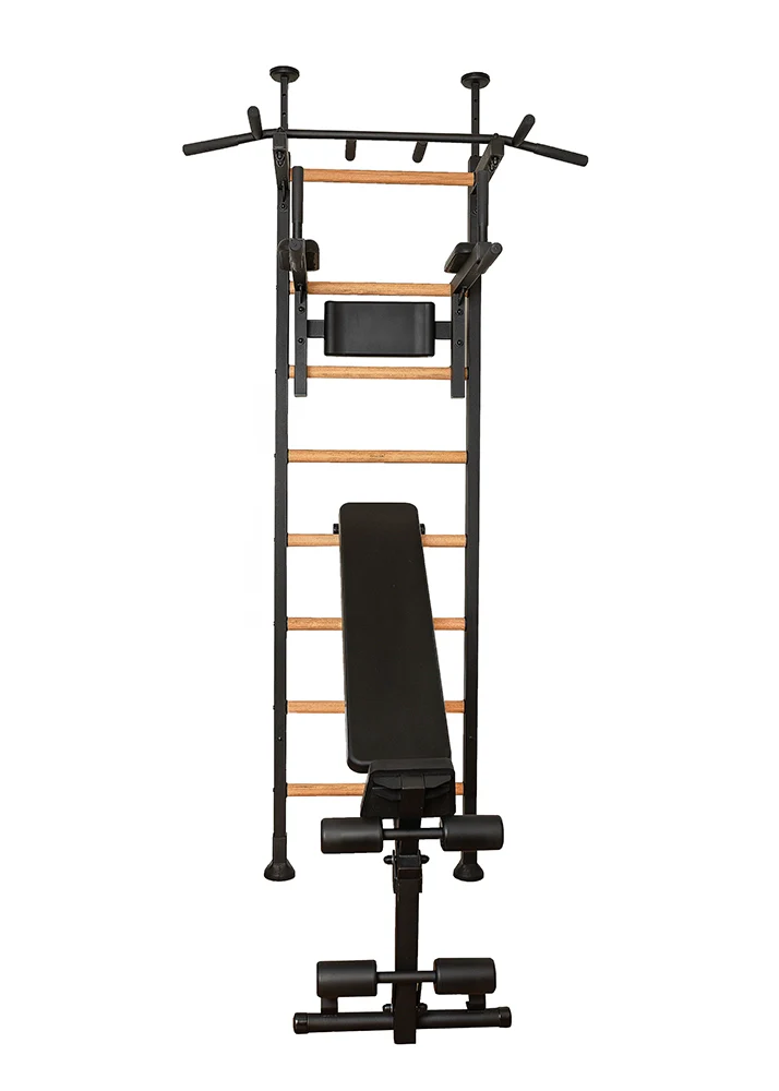 BenchK 523 Wall Mounted Gymnastic Wall Bars with Workout Bench and Pull-Up Bar